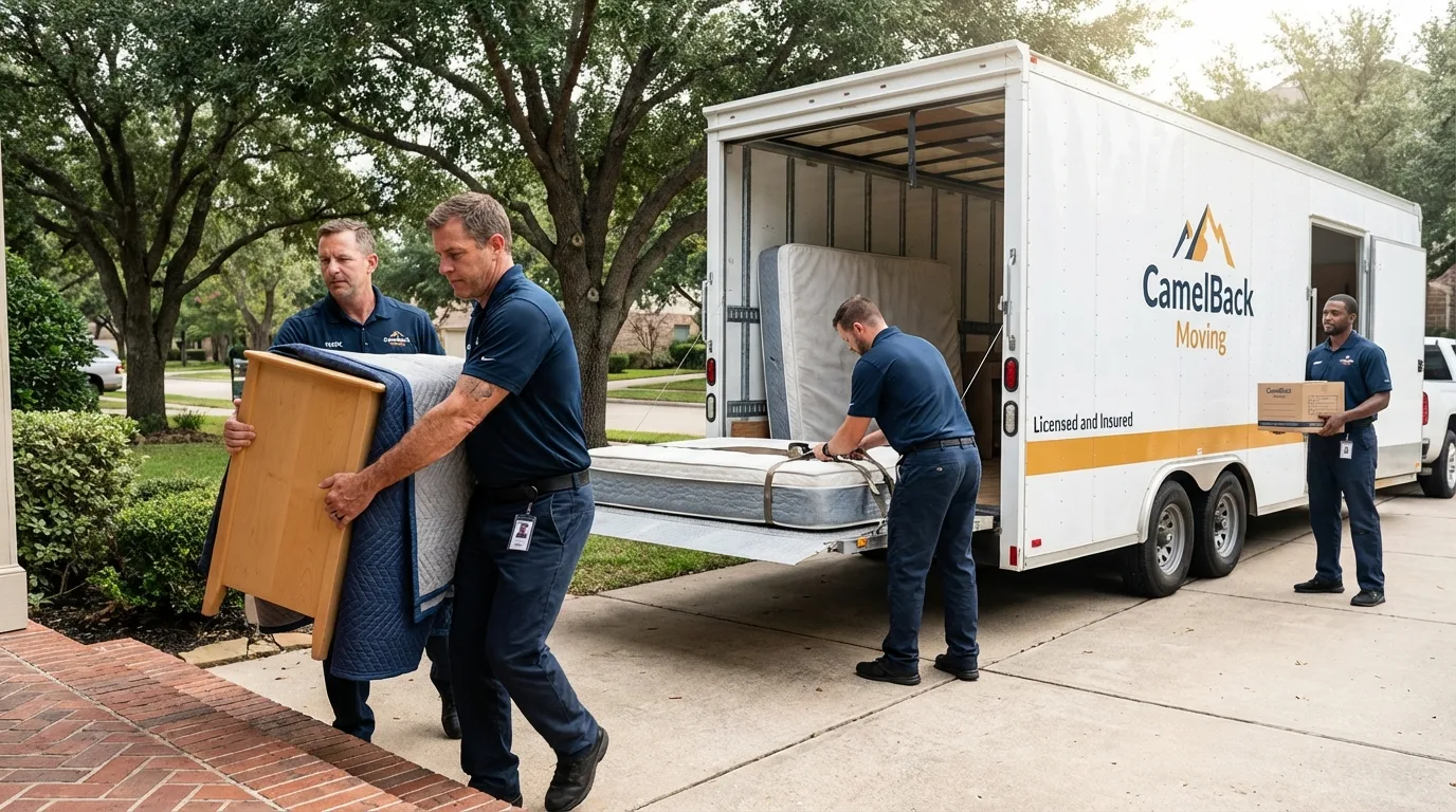 Crew loading residential truck for cross-state move from Bells, TN